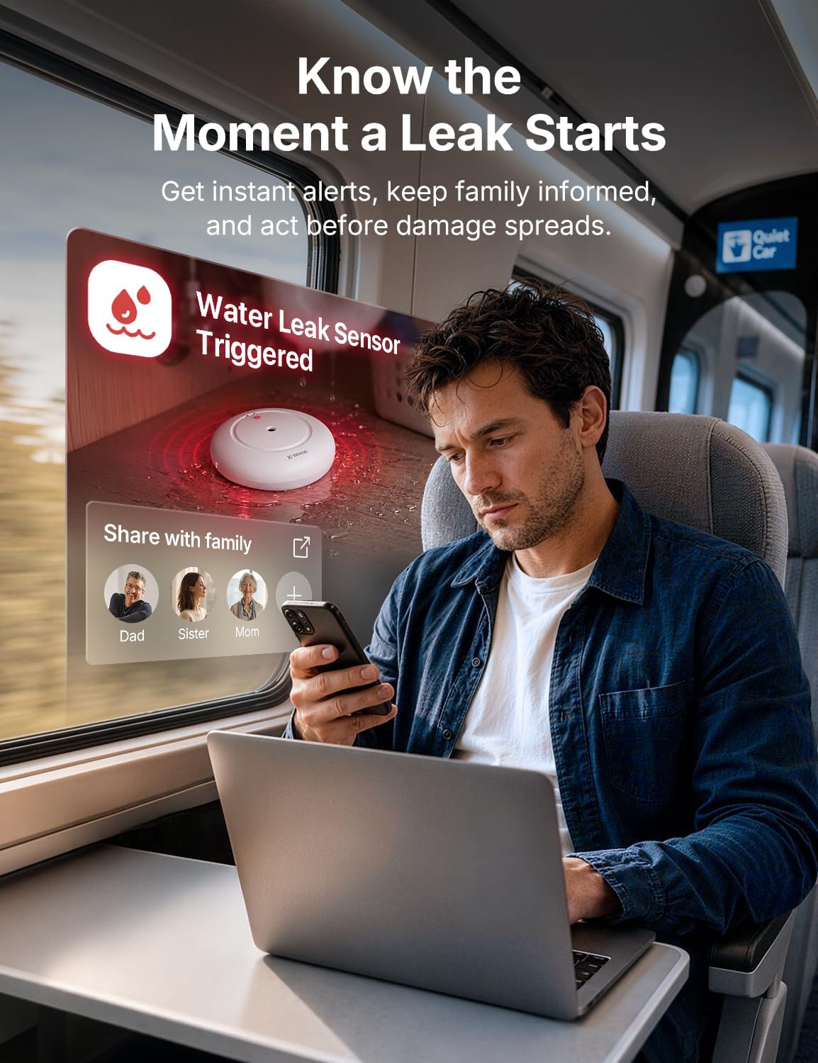 X-Sense Wi-Fi Water Leak Detector Kit, 120 dB, 3 Sensors + Base, SWS54 | Real-Time Alerts, 1804 ft Range, IP66 Waterproof, Detects Water as Low as 0.4 mm, for Sinks & Washers