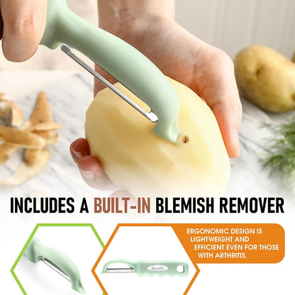 Spring Chef Swivel Potato Peeler for Kitchen w/ Soft Grip Handle, Mango | Premium Vegetable Peeler w/ Sharp Stainless Steel Blades, Multifunctional Food Peeler for Apple, Carrot, Cucumber, Fruit