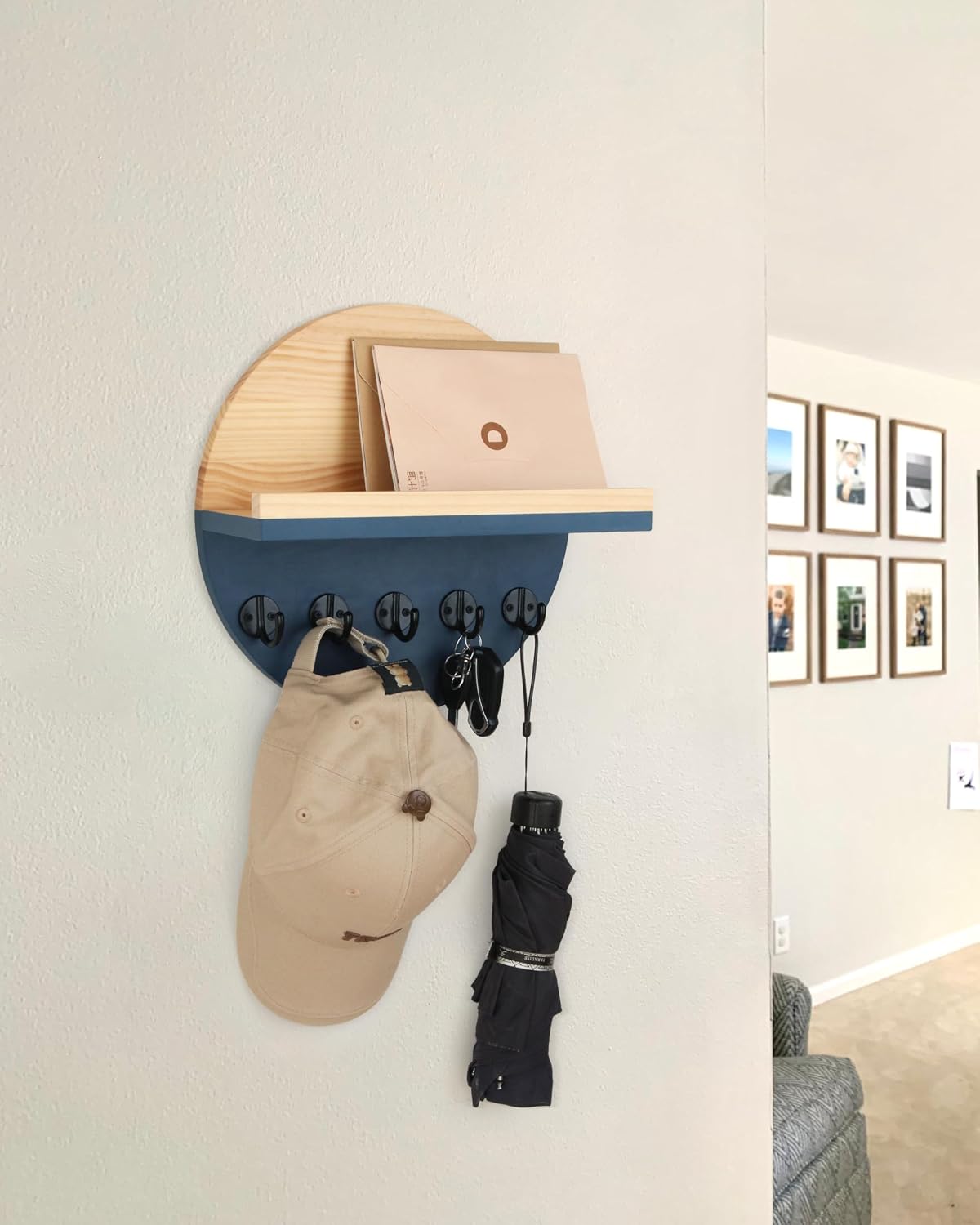 Gurfuy Key Holder for Wall with Shelf - Wood Mail Organizer and Rack with Shelf Hooks Wall Mounted for Entryway Decor Magazines Letter Storage Farmhouse Living Room Bedroom Doorway Green