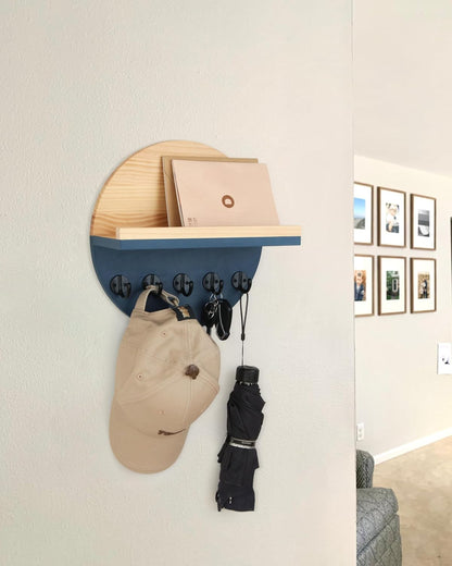 Gurfuy Key Holder for Wall with Shelf - Wood Mail Organizer and Rack with Shelf Hooks Wall Mounted for Entryway Decor Magazines Letter Storage Farmhouse Living Room Bedroom Doorway Green