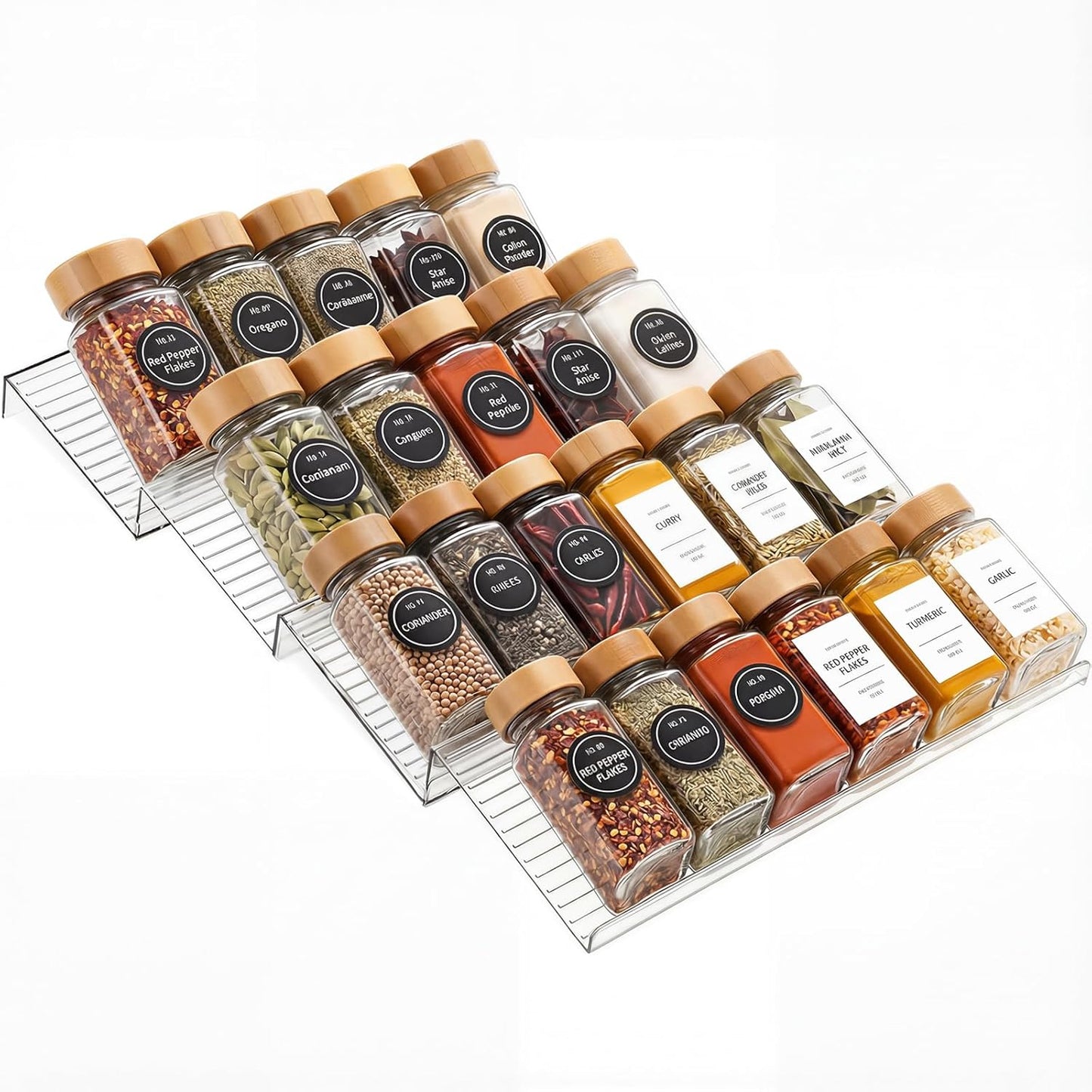 8 Pack Adjustable Spice Rack for Drawer- Expandable From 11" to 22" Expandable Spice Drawer Organizer 4 Tiers Acrylic Seasoning Organizer Rack,Clear Spice Rack Tray for Spices,Condiment (8)