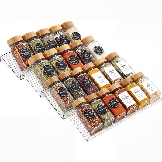 8 Pack Adjustable Spice Rack for Drawer- Expandable From 11" to 22" Expandable Spice Drawer Organizer 4 Tiers Acrylic Seasoning Organizer Rack,Clear Spice Rack Tray for Spices,Condiment (8)
