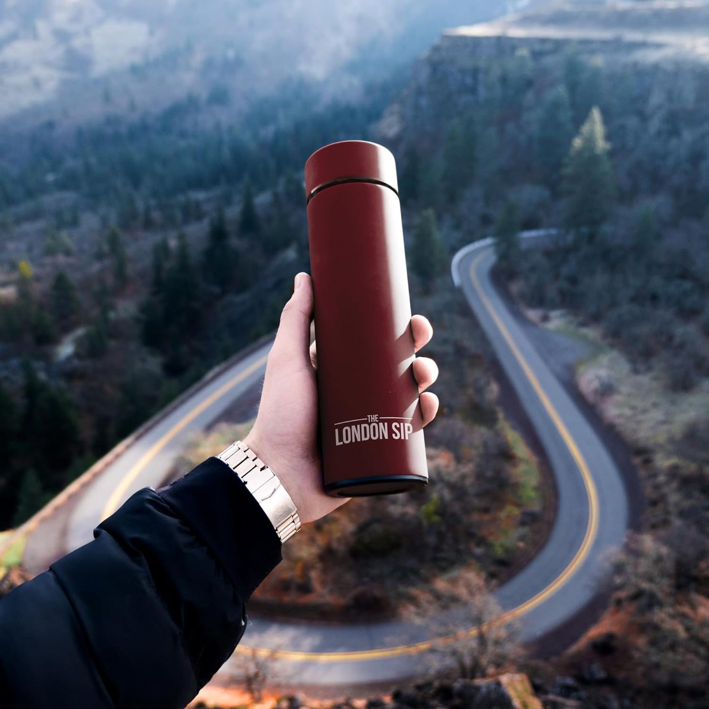 London Sip Multi-Purpose Tea Infuser Travel Mug and Tumbler Fruit Infuser Flask Hot and Cold Double Wall Stainless Steel Thermos with Extra-Long Infuser, Midnight Teal