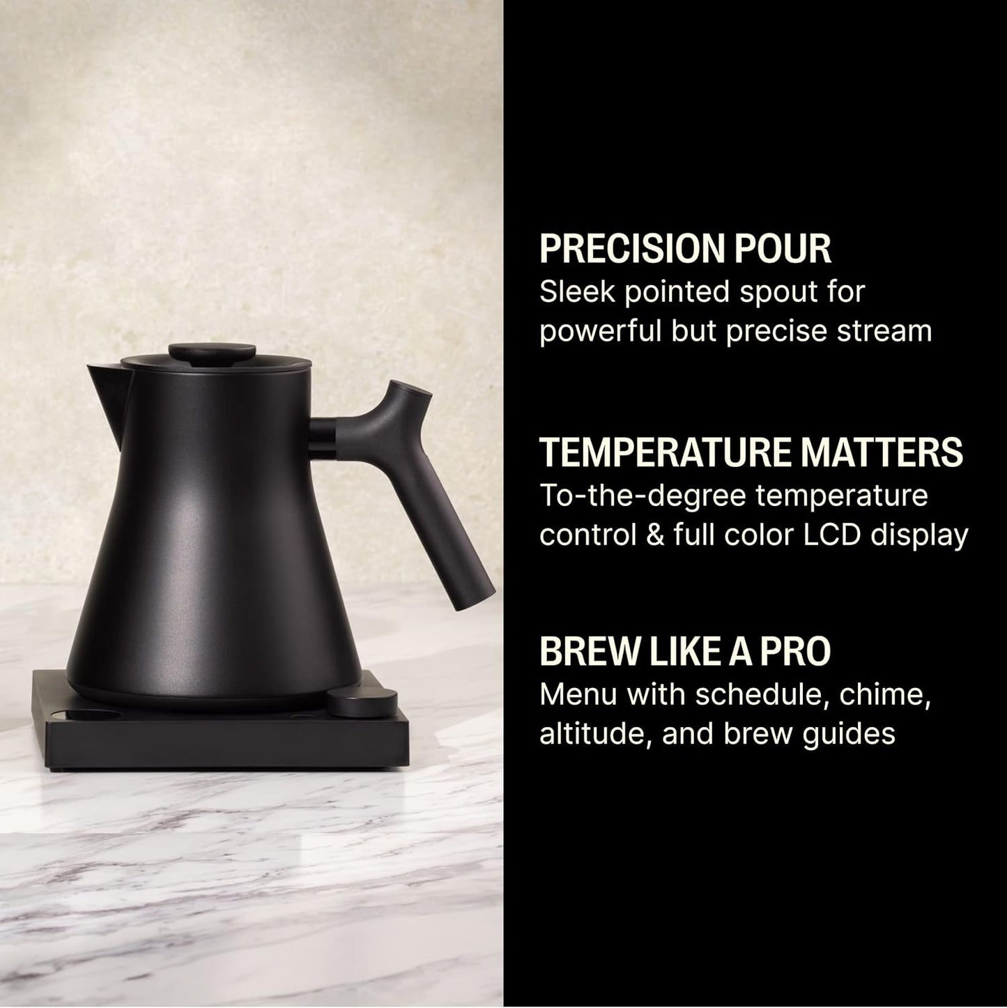 Fellow Corvo EKG Pro Electric Kettle for Tea & Coffee, 0.9 Liter | Precision Temp Control, Stainless Steel, Brew Timer, Smart Scheduling, Wide Spout, Quick Heating, Matte White, Maple Handle