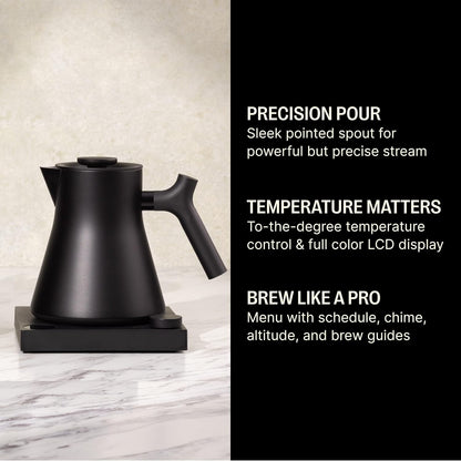 Fellow Corvo EKG Pro Electric Kettle for Tea & Coffee, 0.9 Liter | Precision Temp Control, Stainless Steel, Brew Timer, Smart Scheduling, Wide Spout, Quick Heating, Matte White, Maple Handle