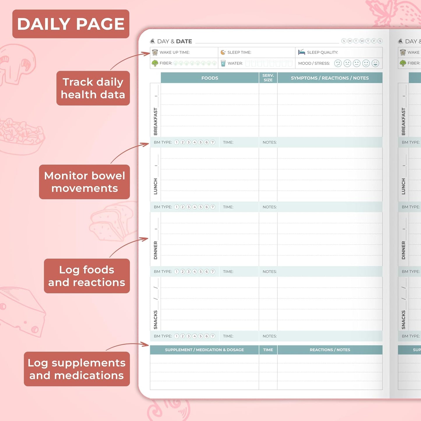 Clever Fox Food Sensitivity Journal & Symptom Diary, 8.5x11 Purple | Simple tracker log book for adults & kids, Intolerance, allergy, elimination diet, diabetic, IBS, low fodmap, food & poop