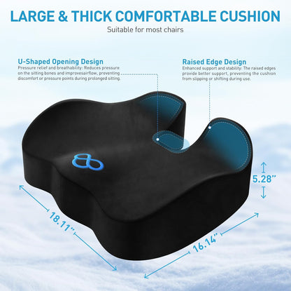 BlissTrends Memory Foam Seat Cushion for Office Chair & Car Seat, Black | 4.7in Ergonomic Tailbone & Sciatica Support with Removable Velvet Cover for Pressure Relief and Long Sitting Comfort