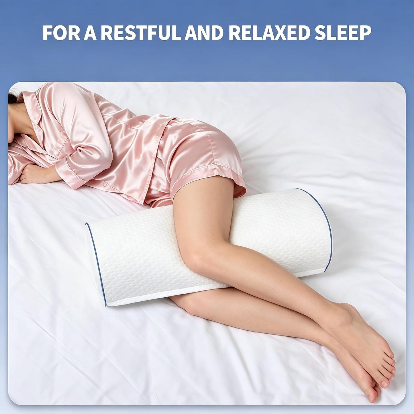 Memory Foam Knee Pillow for Back Sleepers, Spinal Alignment, Gray | Teardrop shape, leg cradle, 22"x10"x6", machine-washable cover, cooling air-layer, post-surgery & side sleep use
