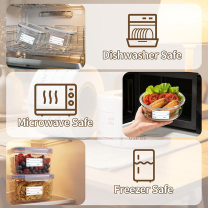 300 Labels Removable Food Labels, HUOJI 1 x 2 Kitchen Labels | 150 Labels per Roll, Date Stickers for Freezer, Refrigerator Food Containers, No Residue(2 Rolls, 2 Colors)