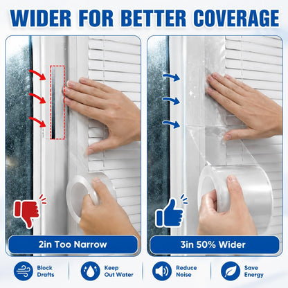 49 Feet Clear Weather Stripping Door Seal, Draft Seal Tape for Doors, Silicone Draft Seal Insulation Tape Strip, Under Door Seal Strip for Window and Door Bottom 3 Rolls Total 49ft (Width 35mm)