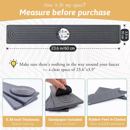 Faucet Mat for Kitchen Sink, 18" Wide Diatomite Fast Drying Stone Tray, Super Absorbent, Prevents Moisture Buildup, Faucet Water Splash Guard for Bathroom Counter, Sink Protector Gift for Mom, White