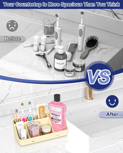 Bathroom Counter Organizer and Storage, 7 Slots Detachable Toothbrush Holders for Bathrooms, Anti-Slip Electric Toothbrush and Toothpaste Holder Countertop Vanity Organizer Accessories for Adults Kids