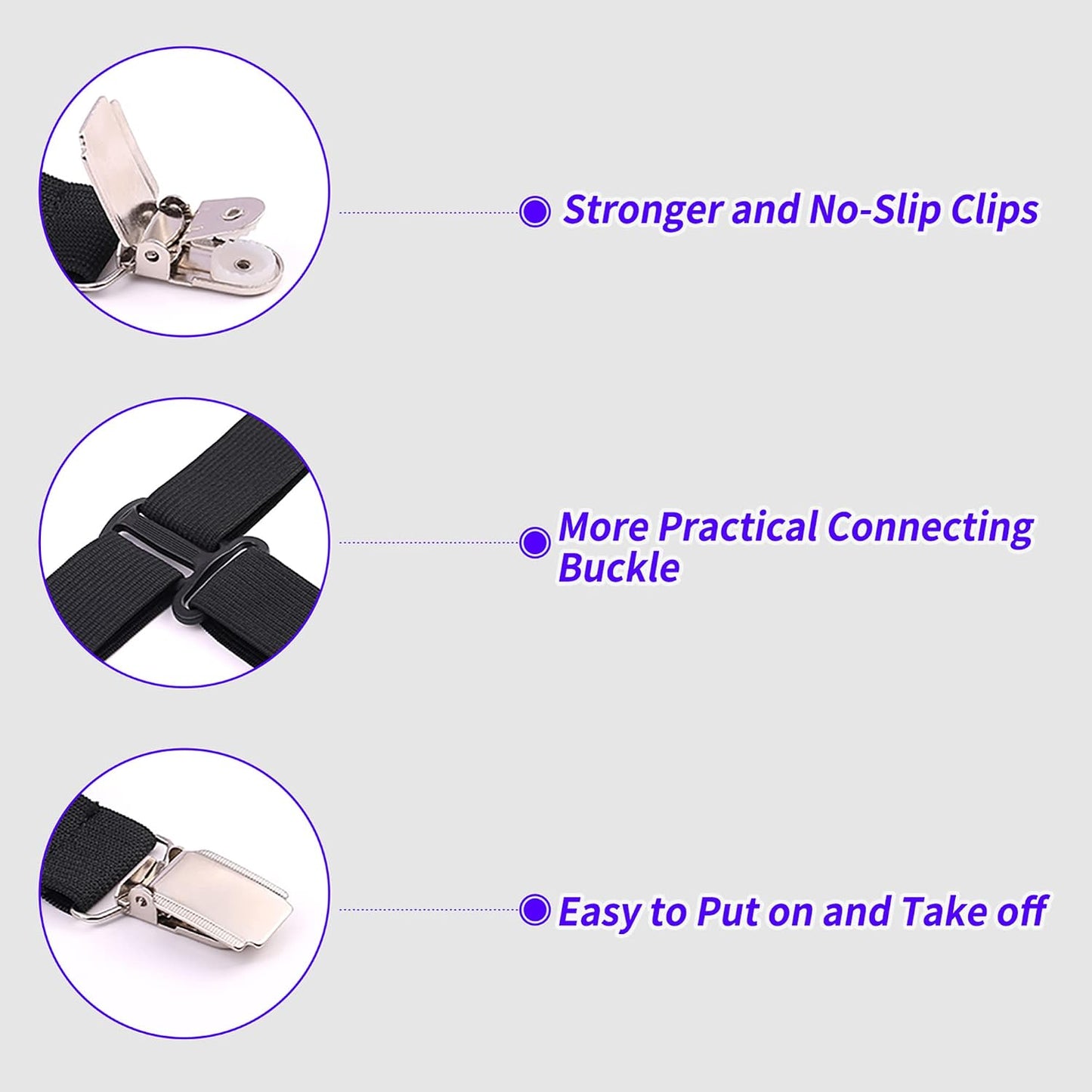 MENDENG Sheet Straps Fitted Sheet Clips Holder Surspeners Keep Sheets in Place Bed Sheet Fasteners Gripper Black 4P