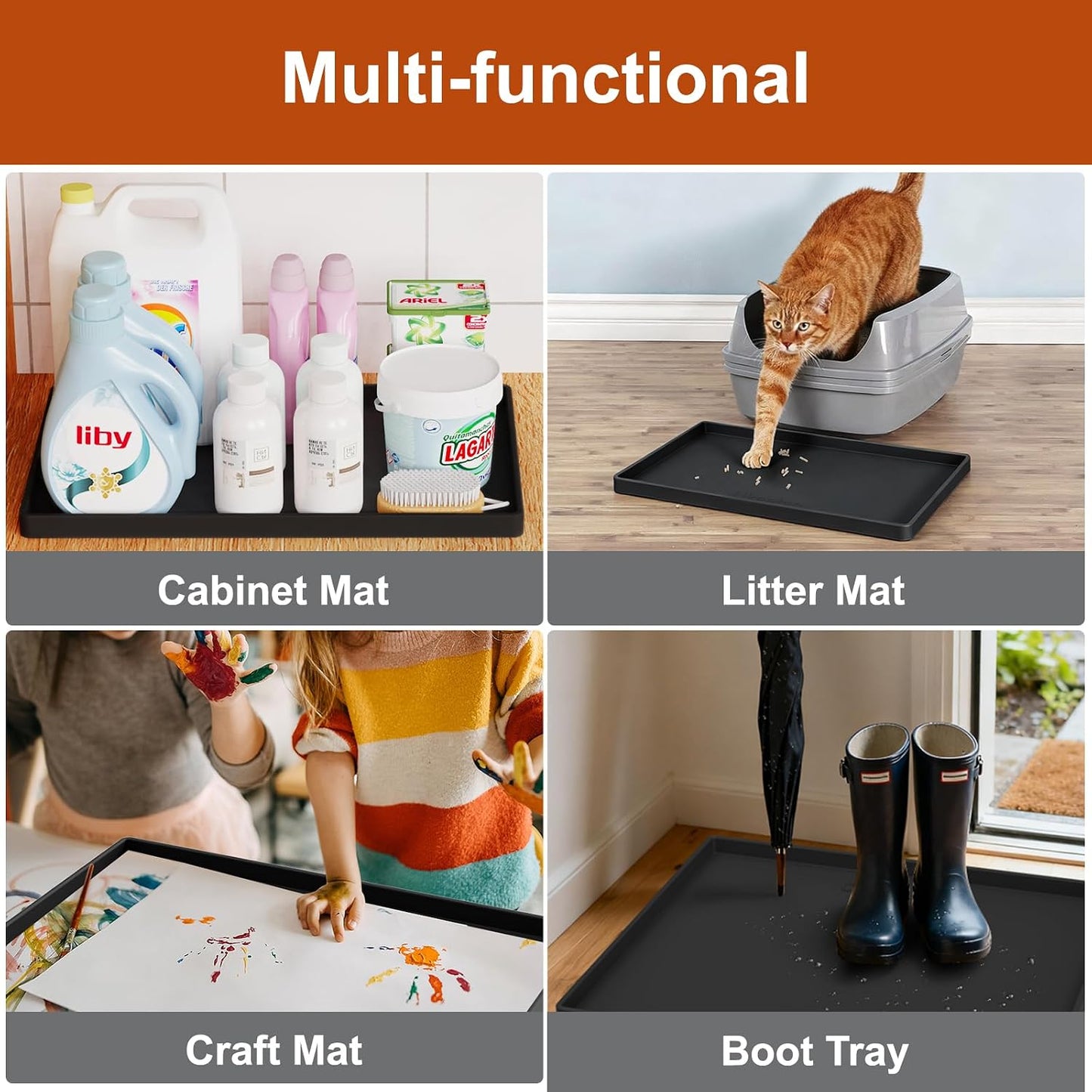 34" x 22" Extra Thick Silicone Mat Waterproof with Raised Edge, | Under Sink Mat for Kitchen & Bathroom, Kitchen Cabinet Liner, Multi-Purpose for Storage & Protection
