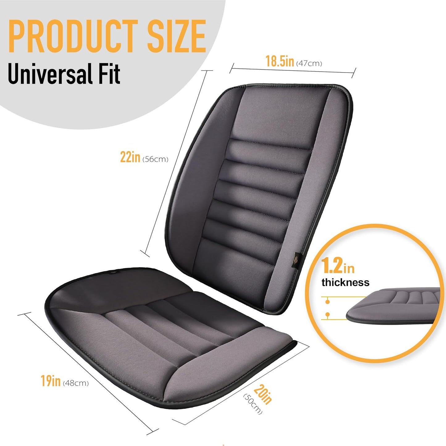 kingphenix Car Seat Cushion with Back Support Pillow, Memory Foam, Black | Memory Foam Car Cushion for Long Driving, Truck, Office Chair, Tailbone and Lower Back Support