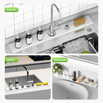 Premium Stone Faucet Mat for Kitchen Sink, 30" x 4" White | Quick Drying & Water Absorbent, Sink Splash Guard Tray for Prevents Moisture Buildup