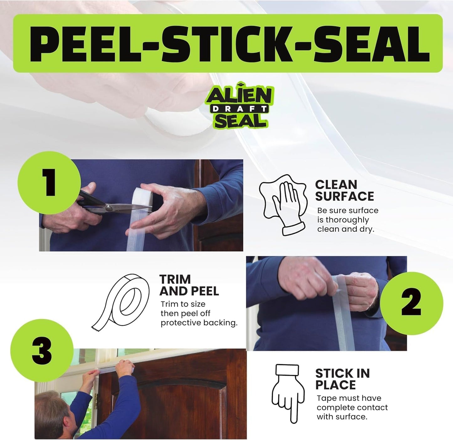 Draft Seal Insulation Tape Transparent Silicone Weather Stripping Seal Strip and Under Door Draft Stopper for Windows and Door Bottoms As Seen On TV(1 Roll - 16 Feet)