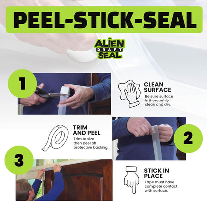 Draft Seal Insulation Tape Transparent Silicone Weather Stripping Seal Strip and Under Door Draft Stopper for Windows and Door Bottoms As Seen On TV(1 Roll - 16 Feet)