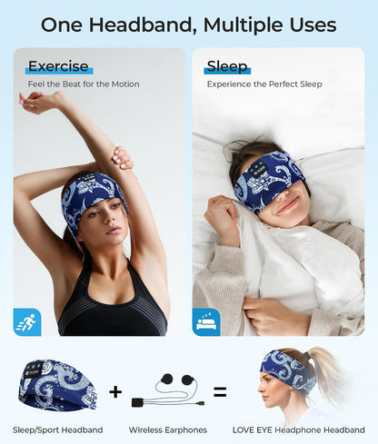 LOVE EYE Wireless Bluetooth 5.4 Sleep Headband Headphones for Side Sleeper