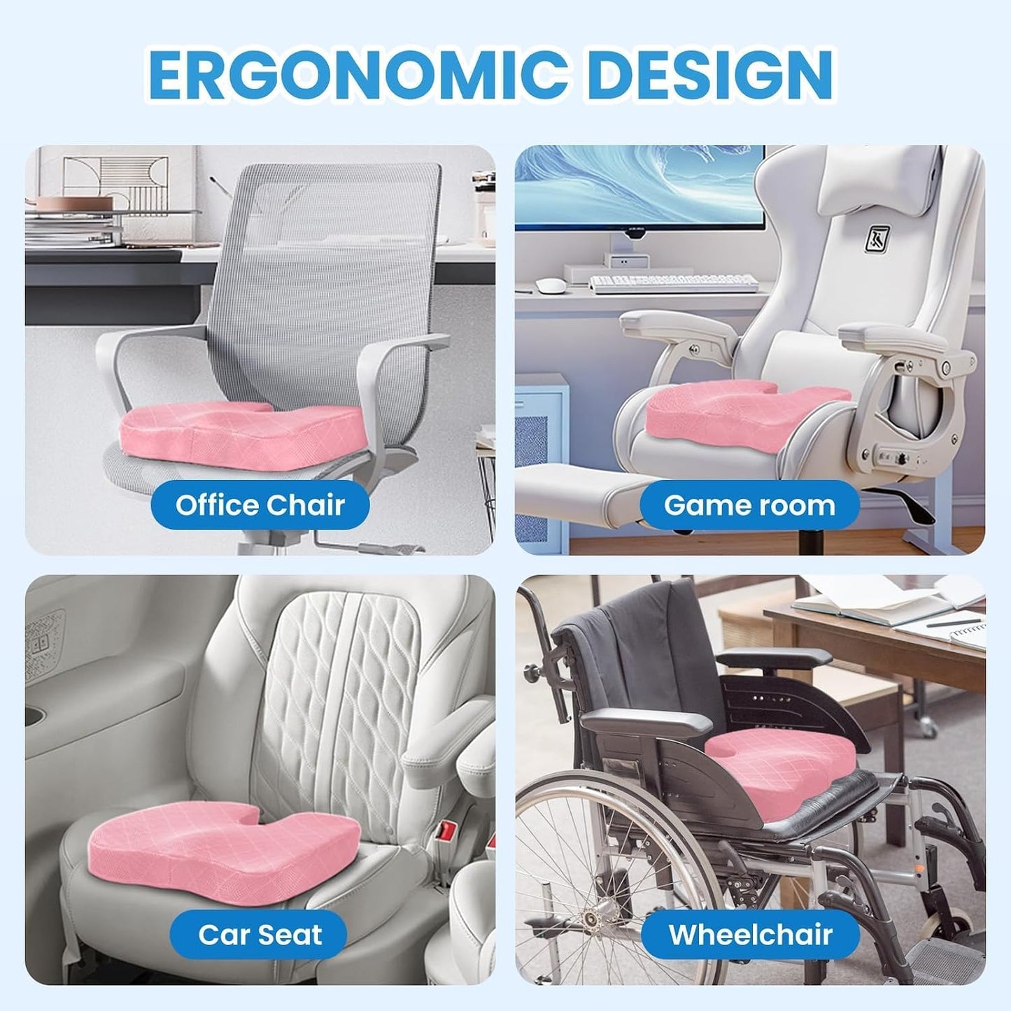 TushGuard Office/ Car Seat Cushion, Non-Slip Sciatica & Back Coccyx Tailbone Pain Relief Chair Pad, Memory Foam Butt Pillow for Computer Desk, Wheelchair, Driving (Black)