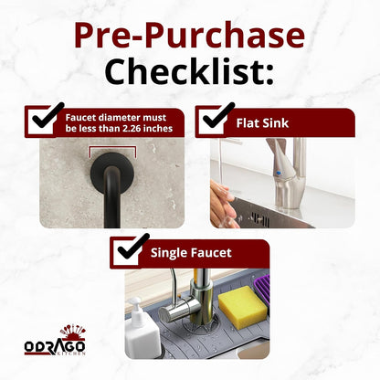 ODRAGO Silicone Kitchen Sink Splash Guard - 24.01 Inch Faucet Mat for Kitchen Sink Water - Longer Faucet Handle Drip Catcher Tray-Sink Guard for Kitchen Sink (Grey)