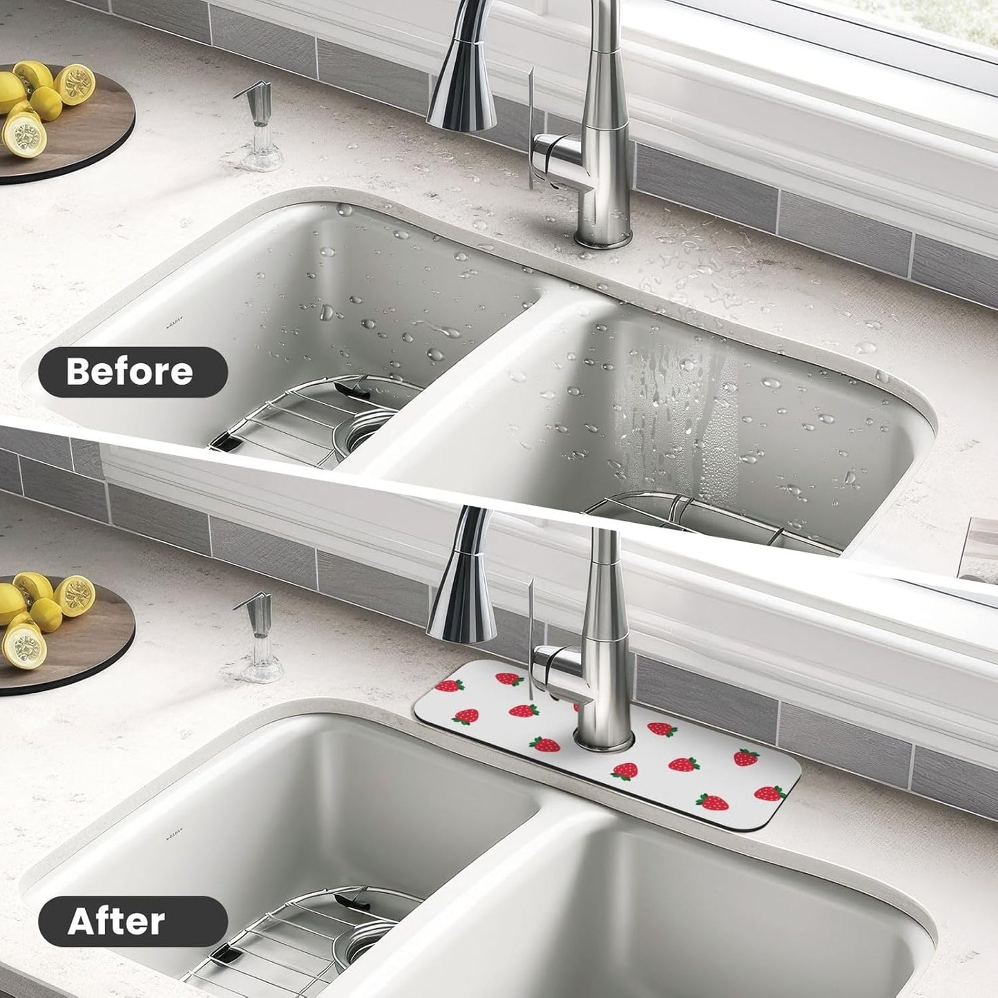 Abstract Flower Blooming Floral Watercolor Kitchen Sink Splash Guard Faucet Mat Super Absorbent Fast Drying Mat Sink Gadgets-Fast Drying Pad Sink Mat For Kitchen Bathroom (15" X 5.5" )