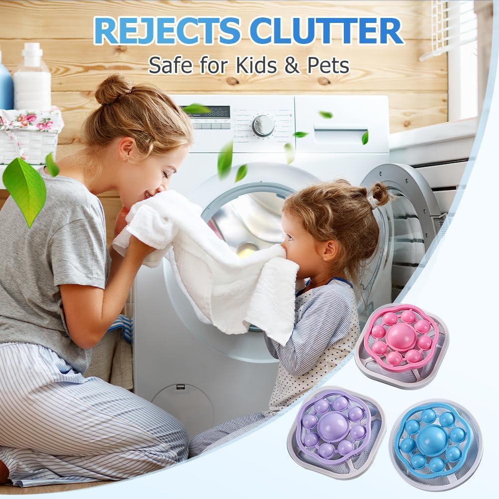 3PCS Floating Hair Filtering Mesh Removal, Reusable Lint Catcher for Washing Machine Wool Device, Pet Hair Remover Hair Filter Cleaning Mesh Bag (Mix)