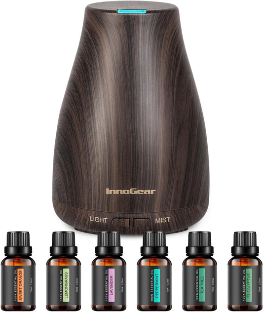 InnoGear 100ml Essential Oil Diffuser for Home with 6 Oils Gift Set, Brown