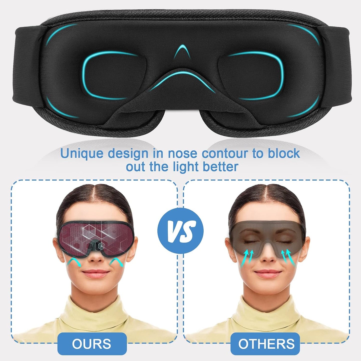 Sleep Mask, Super Soft 3D Contoured Cup Sleeping Mask, Upgraded 100% Blockout Light Sleep Masks for Women Men with Adjustable Strap, Comfortable Concave Molded Eye Covers for Sleeping, Black