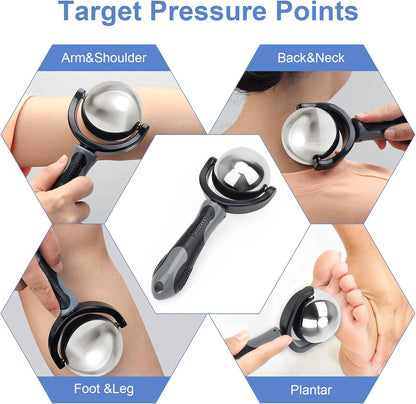 Cold Massage Roller Ball with Handle-Back Muscle Metal Ice Roller Ball Tool