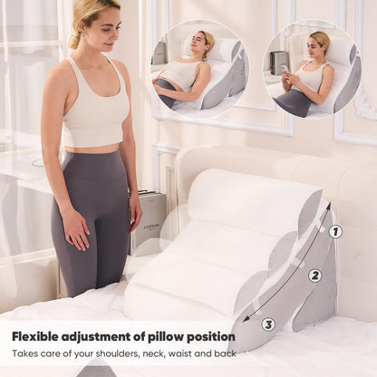 OAISZ 4PCS Wedge Pillow Set for After Surgery, Adjustable Bed Wedges, Gery | Back and Leg Support, Acid Reflux Relief, Post Surgery Recovery, Leg Elevation, Memory Foam, Bed Wedge Pillow for Sleeping