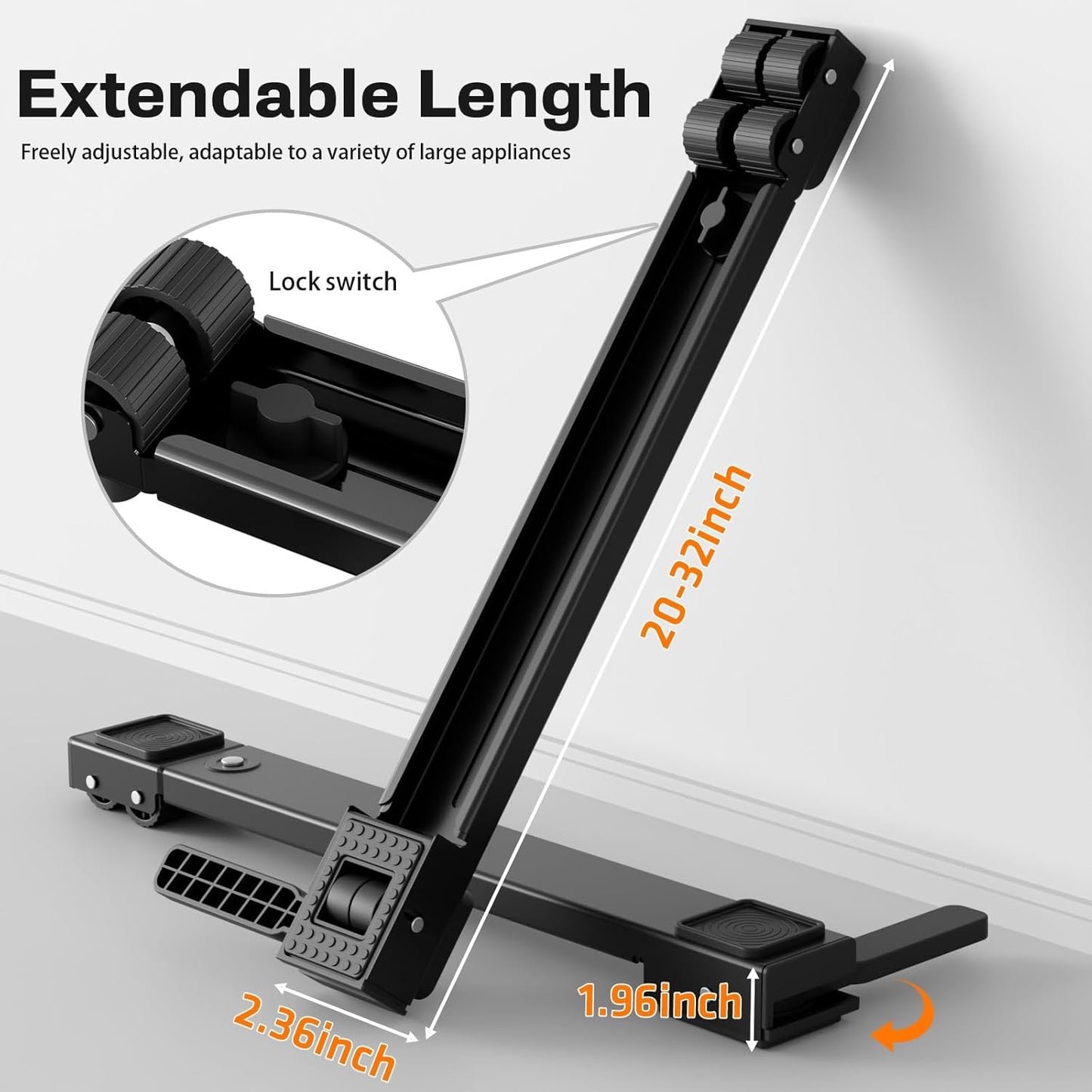 Appliance Rollers Heavy Duty,Newest Extendable Appliance Sliders,Liftable Washing Machine Base,Easily Move Washer and Dryer Machines,Refrigerators,Furniture-Black