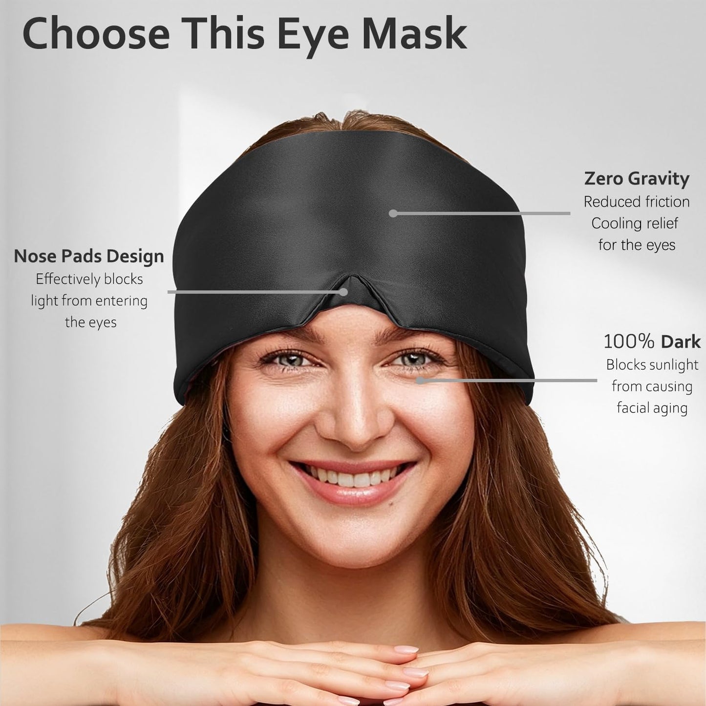 100% Real Satin Sleep Mask Eye Mask for Women Man with Adjustable Band, Comfortable Sleep Mask, Travel Yoga Nap,Blindfold for Total Blackout for All Night Sleep, Hugging Padded Eye Cover for Sleeping