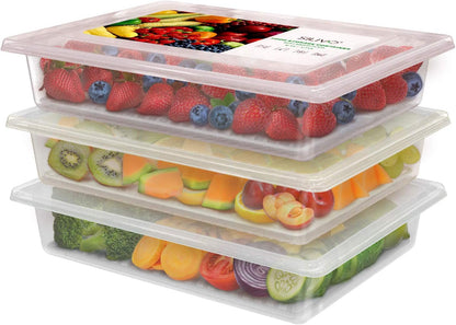 SILIVO Fruit Storage Containers for Fridge (3 Pack) - 1.5L Produce Saver Containers for Refrigerator with Removable Drain Tray Keep Fresh for Produce, Bacon, Fruits and Vegetables