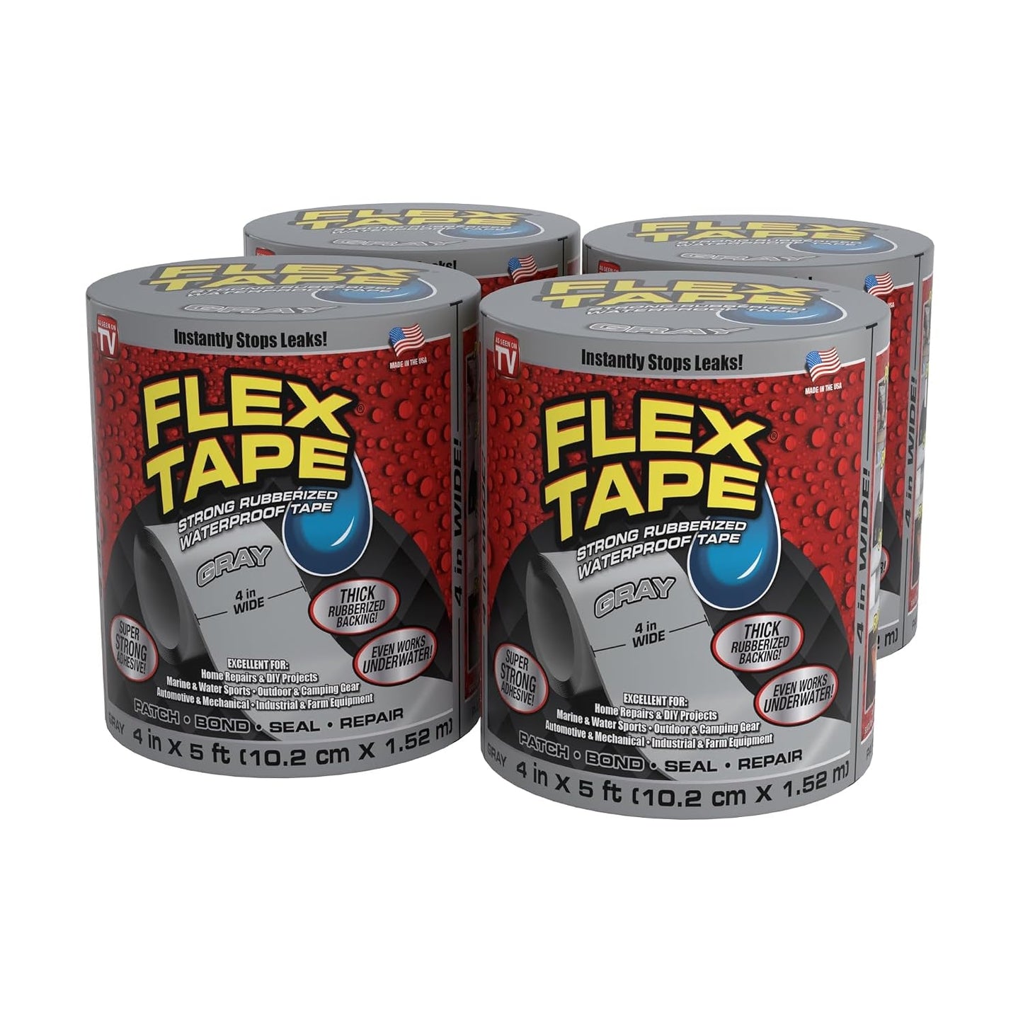 Flex Tape, Original Thick Flexible Rubberized Waterproof Tape - Seal and Patch Leaks, Works Underwater, Indoor Outdoor - Home RV Roof Plumbing and Pool Repairs, Clear, 4 in x 5 ft, Pack of 1