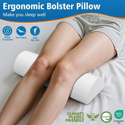 SweetSlubr Knee Pillow for Side Sleepers, Half Moon Memory Foam Bolster Pillow for Legs, Ergonomic Design Wedge Elevation Pillow for Side & Back Sleeping, Under Knee Support, Foot, Ankle, Lumbar,White