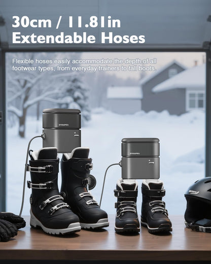 Shoe Dryer,Ski Boot Dryer with Fan Heater,11.8in Extendable Hoses,Rapid Drying,3/6/9 Hour Timer, Portable, Compact