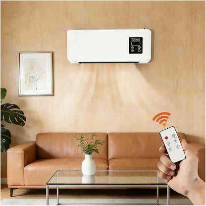 Multifuntional 2 in 1 Wall Mounted Heating System for Bathroom Office Rv Garage, Cooling and Heating Mini Air Conditioner Fan, Quiet 110v Smart Ac Fan Heater Yellow 21.26inx4.92inx7.87in