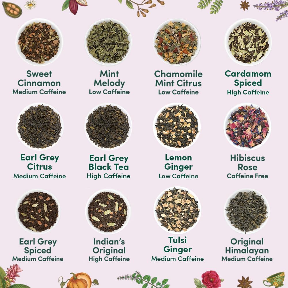 VAHDAM, Assorted Herbal Tea Sampler (18 Tea Bags, 9 Flavors) Caffeine-Free, Non-GMO | Double Infusion, Individually Enveloped Tea Bags | Herbal Tea Assortmen