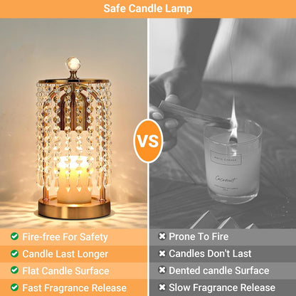 Gold Candle Warmer Lamp with Timer and Dimmer - Electric Candle Warmer,Crystal Candle Lamp for Bedroom Decor,Flameless Scented Candle Light Warmer,House Warming Gift New Home for Women