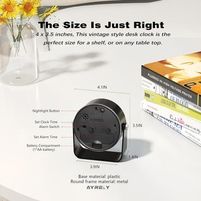 AYRELY® 3.5" Small Analog Travel Alarm Clock, Battery Operated Desk Clock | Cute Table Clock with Light, Adjustable Angle, Bedside, Bedrooms, Kids' Rooms and Living Room Decor (Orange)