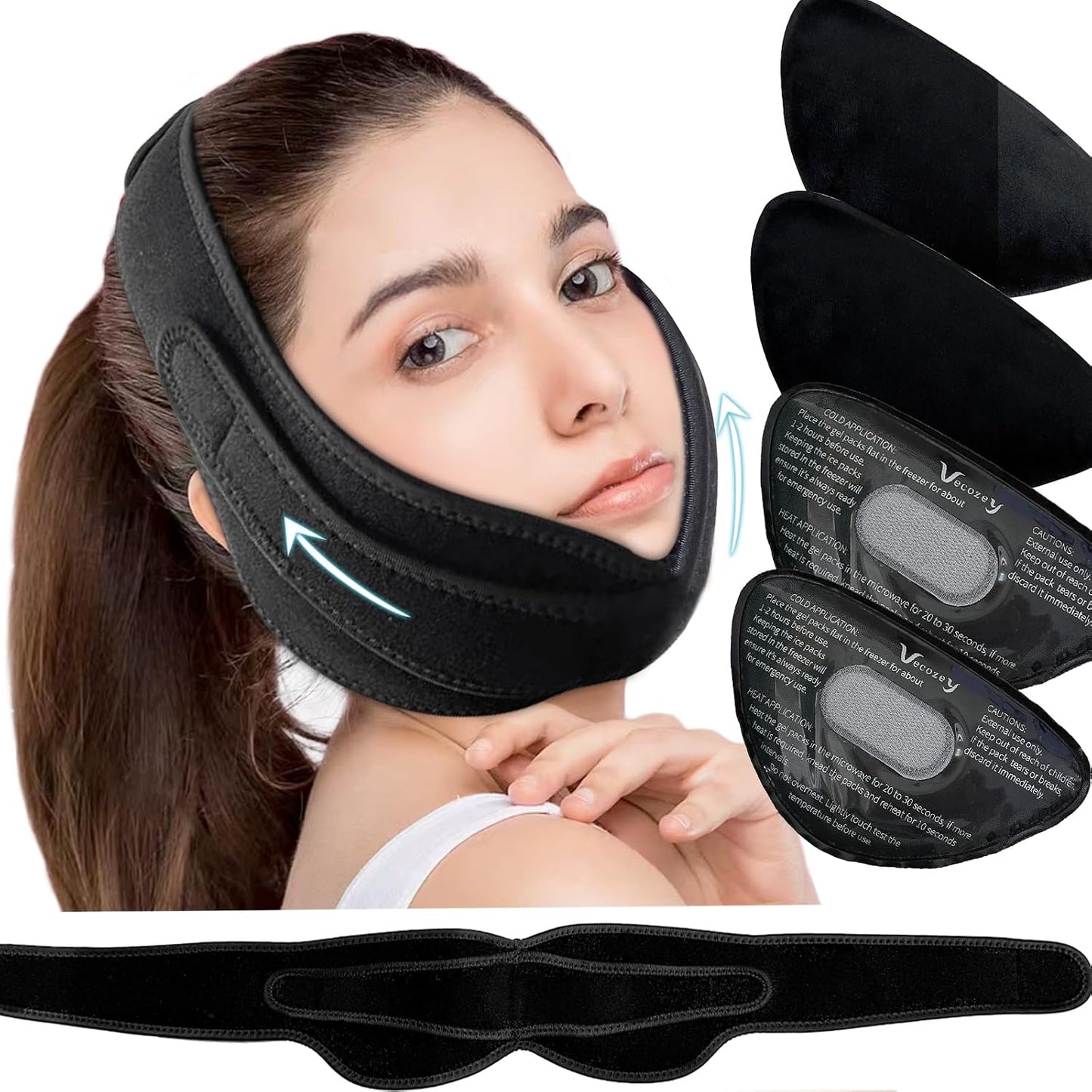 Wisdom Teeth Ice Pack Head Wrap with Dual Compression Straps | 4 Reusable Hot & Cold Gel Packs for Face, Jaw, Chin, TMJ, Oral and Facial Surgery, Reduces Swelling, Toothache & Injuries