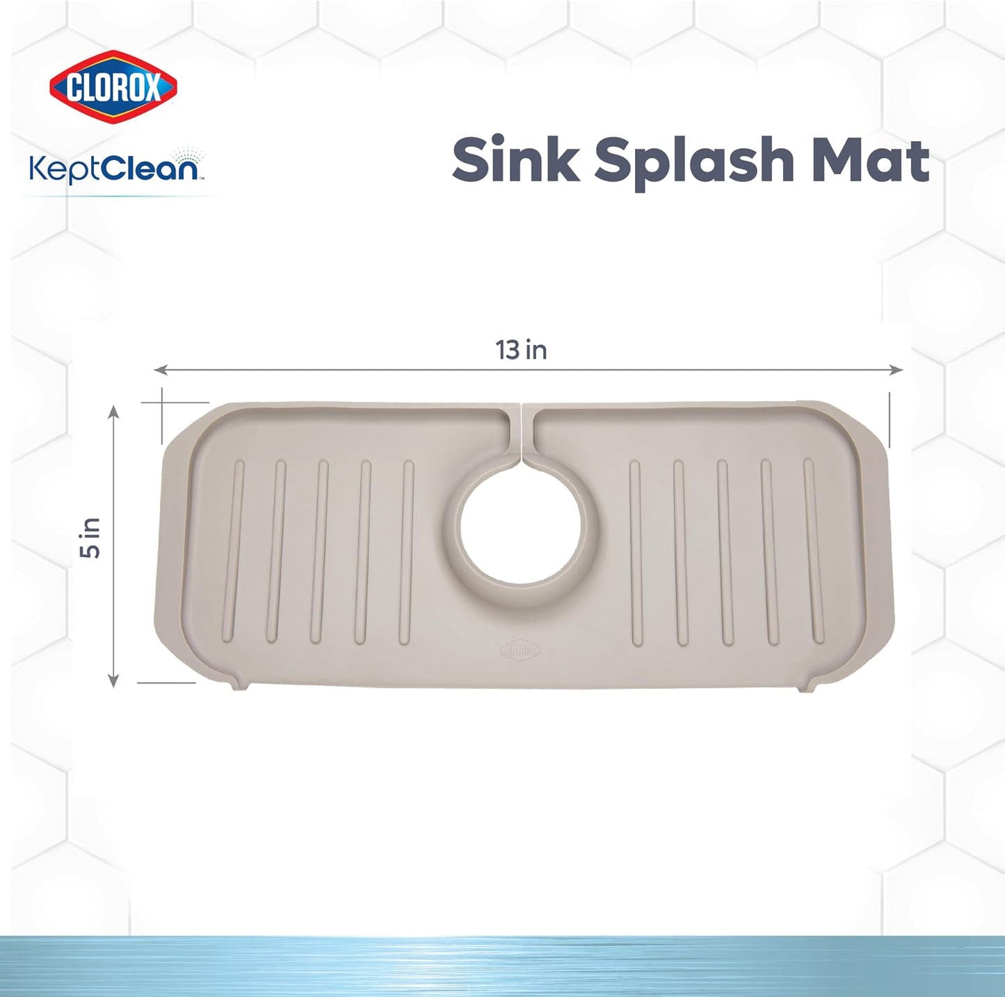 Clorox KeptClean™ 3-Piece Kitchen Sink Set with Two Interlocking Non-Slip Dish Drying Mats and Self-Draining Faucet Guard Splash Protector for Sink Areas, Almond Cream