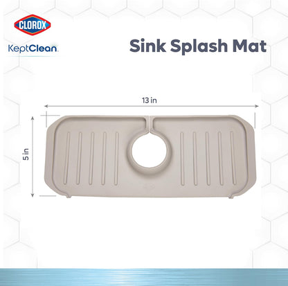 Clorox KeptClean™ 3-Piece Kitchen Sink Set with Two Interlocking Non-Slip Dish Drying Mats and Self-Draining Faucet Guard Splash Protector for Sink Areas, Almond Cream