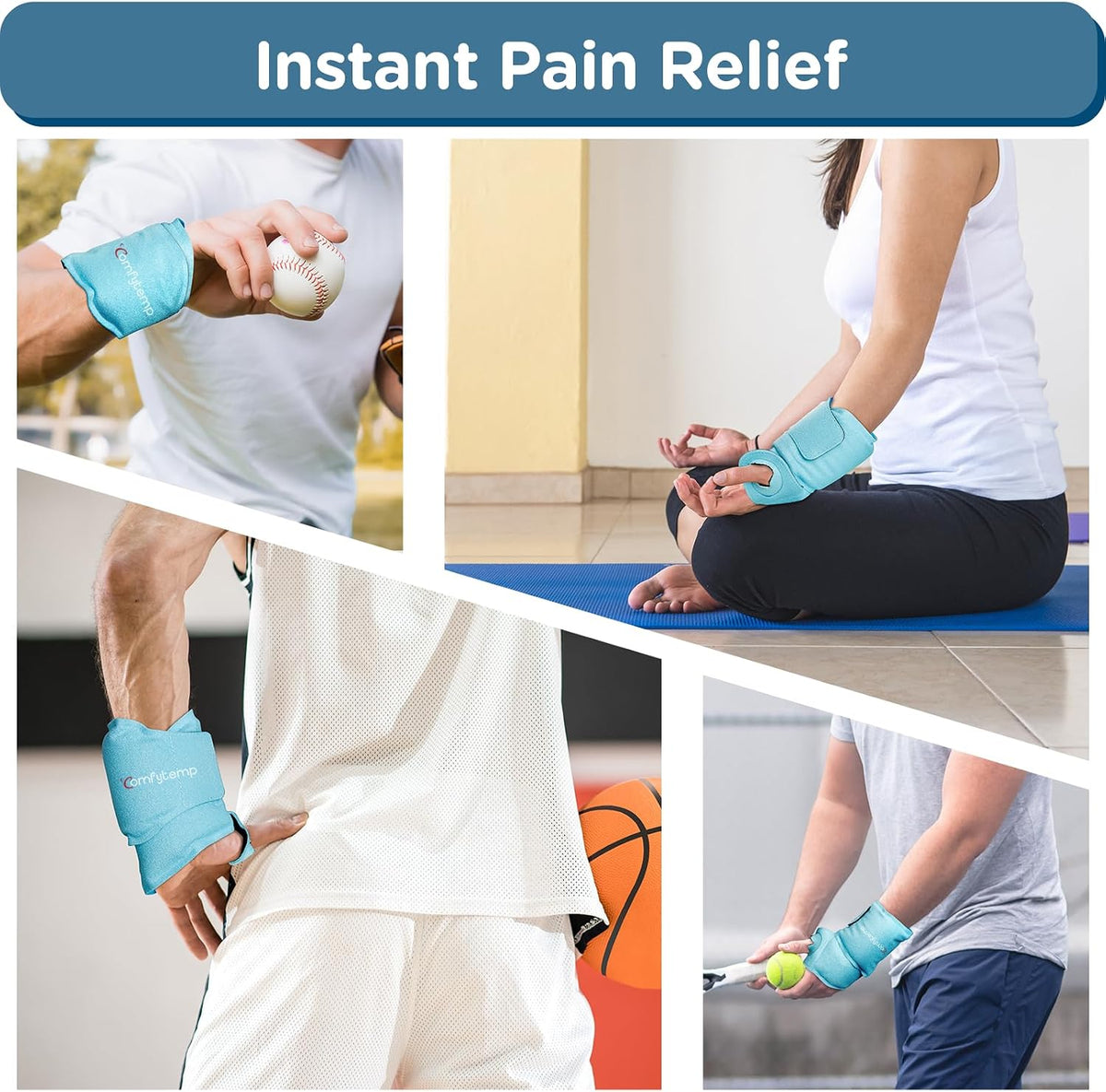 Comfytemp Wrist Ice Pack Wrap Carpal Tunnel Relief Wrist Brace, 2 Packs