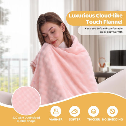 Cordless Heated Blanket, Battery Operated Heating Blanket with 20000mAh Rechargeable Power Bank, Portable Heated Throw Blanket, 59"x 35.5" Electric Heated Shawl, 3 Fast-Heating Levels (Pink)