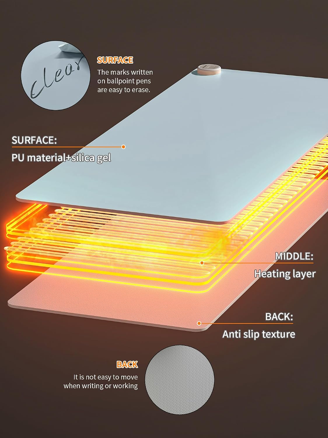 Heated Desk Pad 31.5×13 Inch - 3-Speed Touch Control Large Heated Mouse Mat with 3-Hour Auto Shut-Off, Non-Slip Silicone Eye Protection Warm Desk Mat for Office and Home (Light Gray)