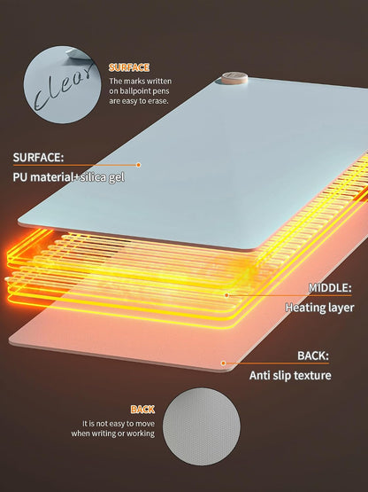 Heated Desk Pad 31.5×13 Inch - 3-Speed Touch Control Large Heated Mouse Mat with 3-Hour Auto Shut-Off, Non-Slip Silicone Eye Protection Warm Desk Mat for Office and Home (Light Gray)