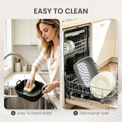 Redfly 2 Pack Silicone Air Fryer Liners,Square Reusable to 8.5in Air Fryer | Compatible with Ninja AF141 181、COSORI 5-6.5 QT Non-Stick Basket Inserts,Silicone Mat Bowl Air Fryer Accessories Kitchen