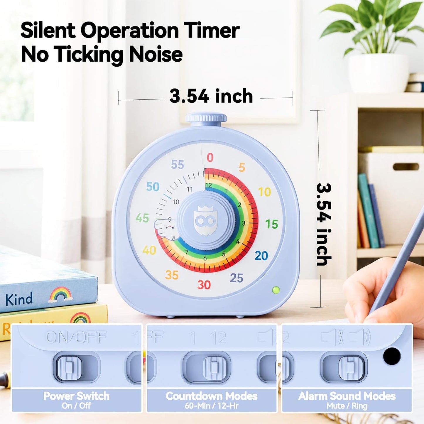 Visual Timer for Kids 60Min/12H Dual Countdown Timers with Magnetic Sticker | Rechargeable Timer with Pomodoro Mode, ADHD Time Management Tool for Classroom Kitchen Office, Silent Operation